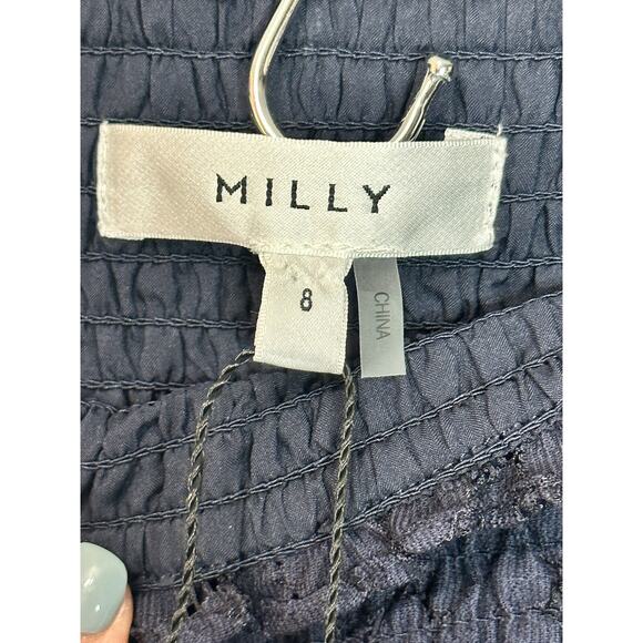 NEW MILLY Wyatt Cotton Lace Skirt 8 Navy Tiered Floral Smocked Waist Angst $325 - Picture 8 of 14